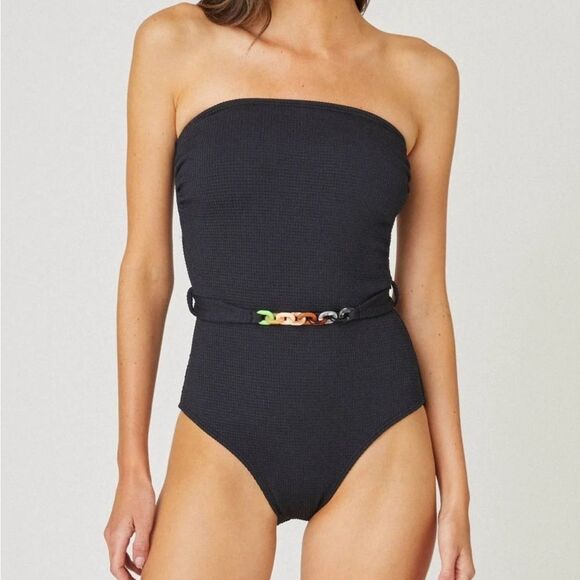 NWT Shoshanna Jet Belted Classed One Piece Swimsuit Black- Size 12 - Picture 1 of 15